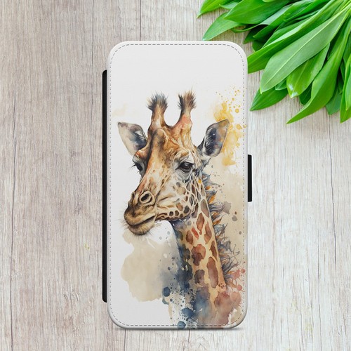 GIRAFFE CASE FOR IPHONE SAMSUNG GOOGLE WATERCOLOUR GIFT FLIP WALLET PHONE COVER - Picture 7 of 36