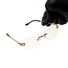 Men's Luxury Gem Cut Gold Frame Clear Lens Rectangular Hip Hop Eye Glasses
