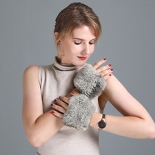 Women's Real Mink Fur Gloves Fingerless Knitted Elastic Wrist Mittens Sleeves
