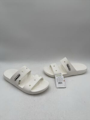 Crocs Unisex Classic Two-Strap Slide Sandals, White 12M