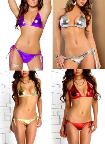 Lot Sexy Bikini Triangle Gogo Support Maillot Maillot Metallic Dance Wear Rave OS S M L - Photo 1 sur 29