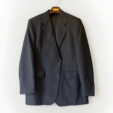 Vintage 90s Pinstripe Blazer Jacket Mens 44L Made in USA Wool Suit Coat Charcoal