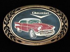 PL25128 VINTAGE 1980s  CHEVROLET  ANTIQUE CAR SOLID BRASS BELT BUCKLE