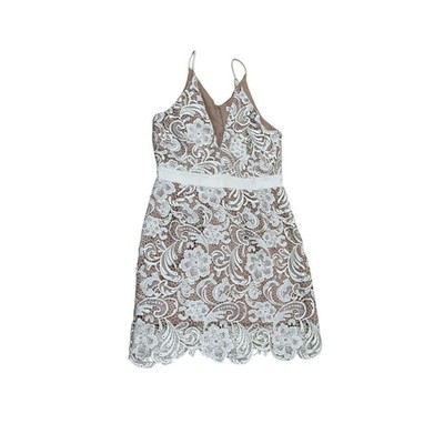 Dress the Population Ecru Lace Mini Dress Nude Lined Wedding Guest Brunch  XL | eBay