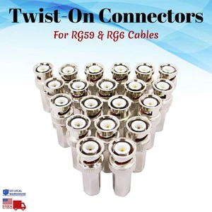 BNC Hommes à RG59 RG6 Twist on Connector CCTV Lot de caméras de câble Coax de sécurité