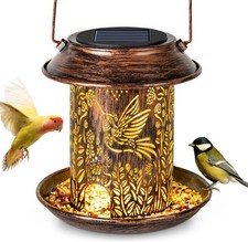 Solar Lantern Bird Feeder for Outside, Hummingbird Metal Wild Bird Feeder Garden