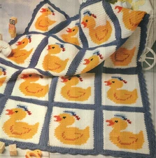 JUST DUCKY AFGHAN BABY NURSERY DECOR DIGEST SIZE CROCHET PATTERN INSTRUCTIONS