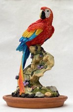 Scarlet Macaw Parrot on Rock Figurine 37cm Resin Tropical Bird Ornament