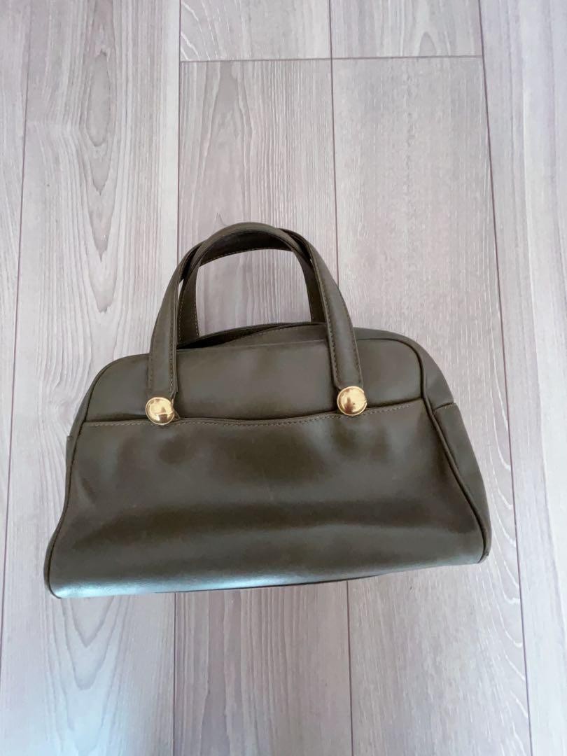 GUCCI Olive Green Leather Crossbody Handbag with Gold Hardware  