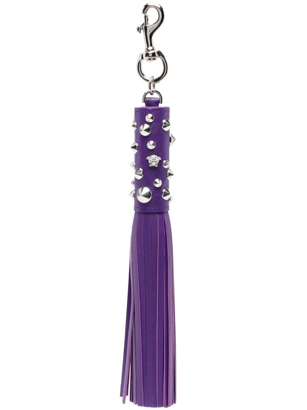 VERSACE RUNWAY Purple Leather MEDUSA STUDDED TASSEL KEYCHAIN Bag Very Rare***
