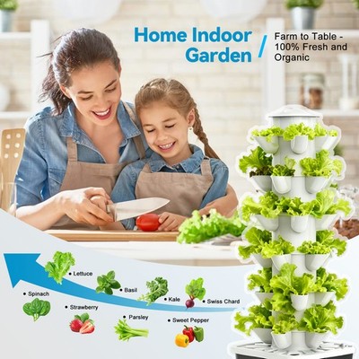 Pump Hydroponic Growing System Tower with Grow Lights 6 Tiers 30 Pods Vertical