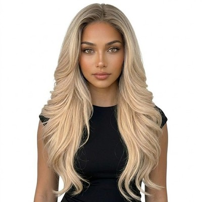 HD Lace Front Wig, Ombre Blonde, 26'' Long Wavy Synthetic Hair, Glueless Wig