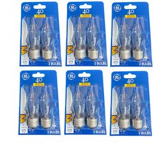GE Light Bulbs 40 Watts Bent Tip Crystal Clear Medium Base- 6 Pack of 2 Bulbs