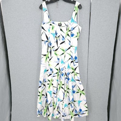 I.N.C Printed Square Neck Midi Floral White Sleeveless Dress Womens Size L