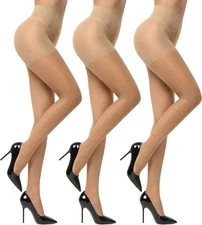 EVERSWE 3 Pairs Women Sheer Tights 20D, High Waist Control Top Pantyhose H