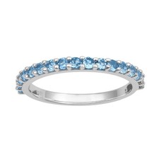 Half Eternity Round Swiss Blue Topaz 925 Sterling Silver Stackable Band Ring