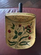 Vintage HAND PAINTED PA Dutch Toleware Metal Grain Feed Farm Scoop Wood Handle