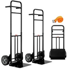 Folding Hand Truck Dolly Cart, 800lb, Alloy Steel, 8" Solid Wheels, Black