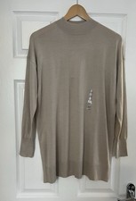 Uniqlo Women’s XXS Extra Fine Merino Blend Mock Neck Tunic Jumper Natural Beige
