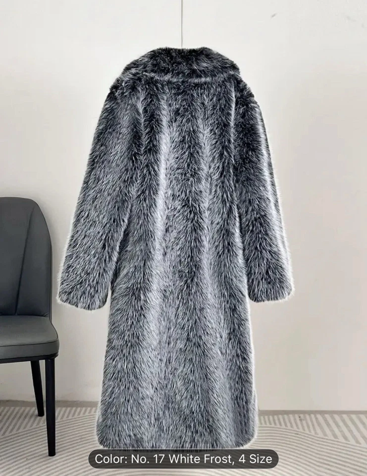 Abrigo largo de invierno de piel sintética para mujer con cuello, silueta en forma de H longitud completa Foto 2 de 4