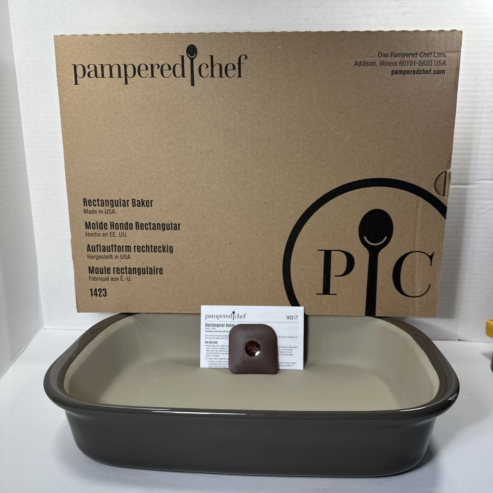 Pampered Chef Stone 9x13 Gray Rectangle Baker 1423 Casserole Dish