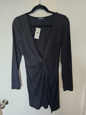 NWT Fashion Nova Sz M Black Sugar Frenzy Knotted Waist Knit Dress Long Sleeve