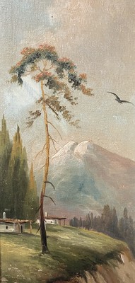 Öl Auf Tafel Ende XIX Schule Italienisch? Landschaft Berg Sicht Des Alpen ?