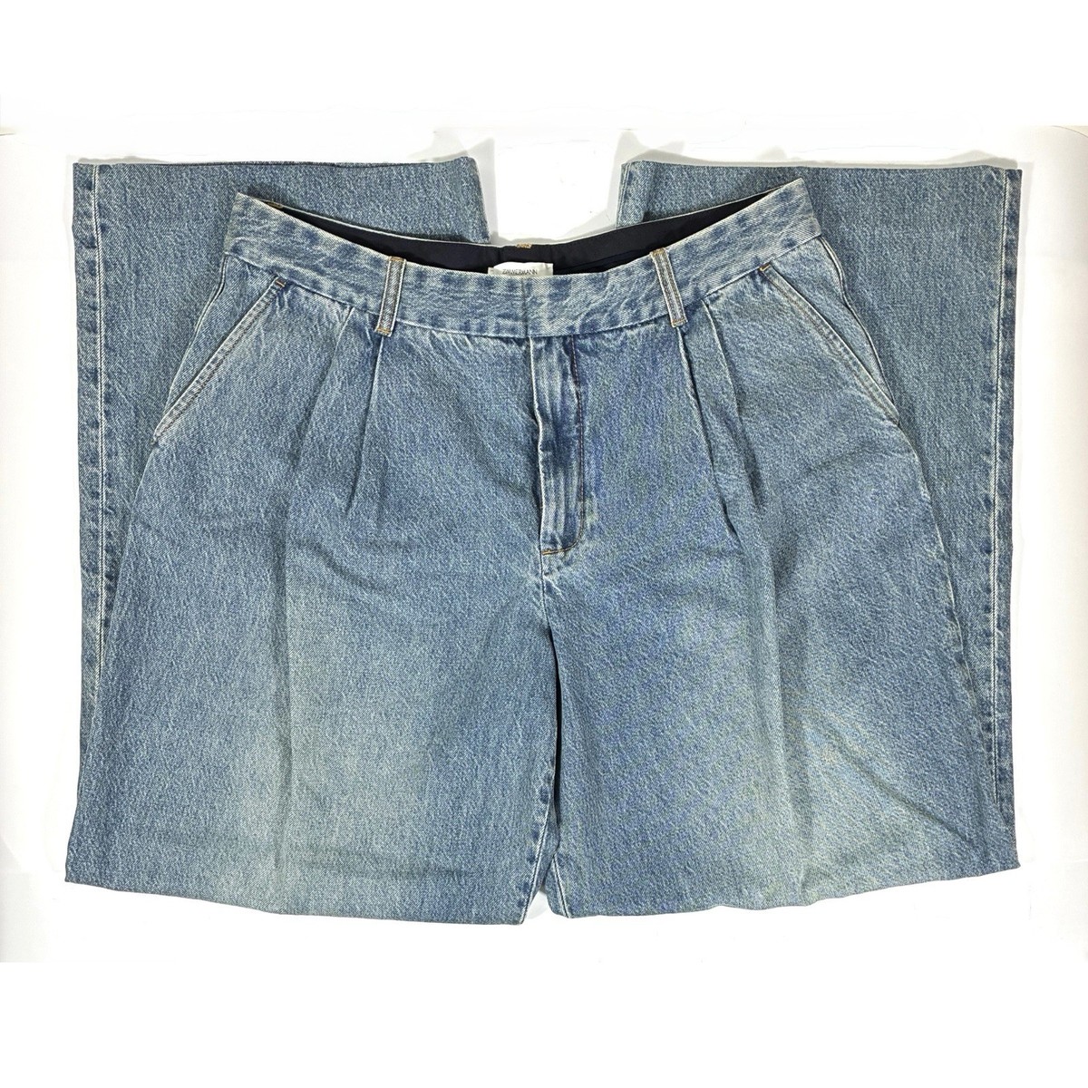 Zimmermann Illustration Pleated Wide Leg Jeans Neptune Blue AU 4 US 12 NEW View 5