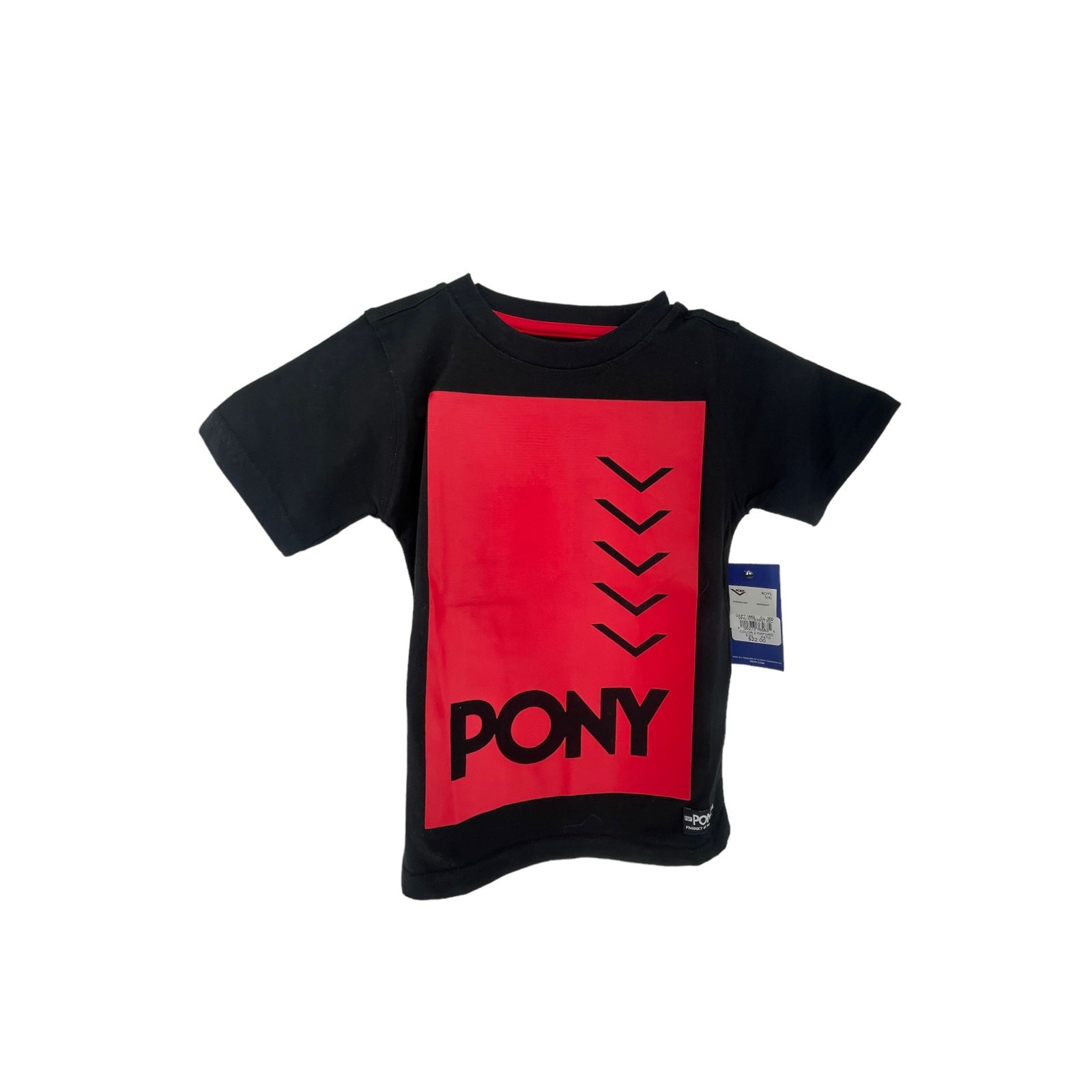 T shirt manica corta PONY nera rossa grafica ragazzo taglia small 4 nuova con etichetta