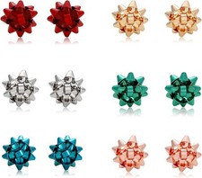 6 Pairs Christmas Bow Earrings for Women Xmas Stud Red Color2