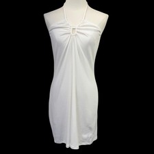 American Eagle Dress Womens M White Halter Keyhole Beaded Mini Sundress