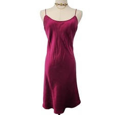 Victorias Secret Silk Slip Dress Red/Berry Cross Back Button Bias Cut Sz S