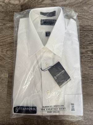 Stafford Essentials Classic Fit Broadcloth Everyday White Short Sleeve Sz 15 NEW