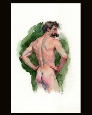 Original Watercolor Painting Male Figure Study  Book Page  (5.5 × 8.5 inches)