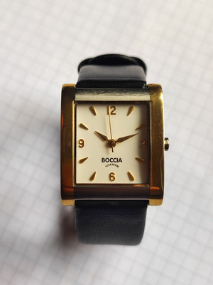Damenuhr Boccia Titan Titanium Gold Plated Leder Armbanduhr