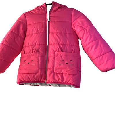 Carter s Pink Quilted Kitty Cat Puffer Jacket Fleece Lined Winter Coat Sz7 L