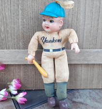 Vintage 1940's NY Yankees Baseball Celluloid & Cloth Doll 7.5"