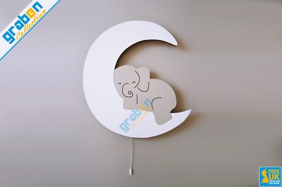LED NACHTLICHT HOLZ LAMPE DEKO, SCHLAFENDER ELEFANT KINDERZIMMER BABY KINDERZIMMER