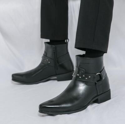 Men's Rivet Knight boots Zipper Shoes Pointy Toe Business Formal Comfort Fashion