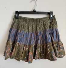 Pink Chicken Boho Metallic Floral Green Blue Mini Ruffle Skirt Girls 6