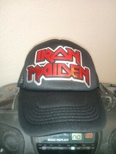 IRON MAIDEN logo BLACK BASEBALL HAT / CAP - Mesh Back / Adjustable - MINT / RARE