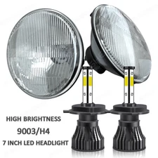 7" inch Round Sealed Beam Headlight Conversion High/Low Beam H4 White LED Bulbs