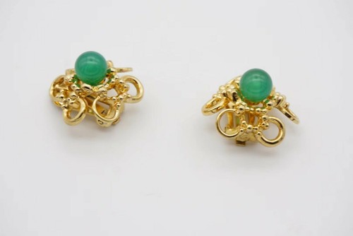 Christian Dior GROSSE 1969 Smaragd Jade Blume durchbrochen Interlock Clip Ohrringe - Bild 7 von 11