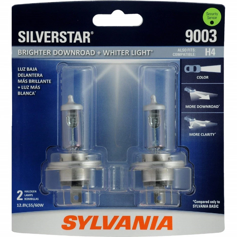 Sylvania Silverstar 9003 HB2 H4 60/55W Dos Bombillas Luz Antiniebla Luz Alta Repuesto Foto 2 de 4