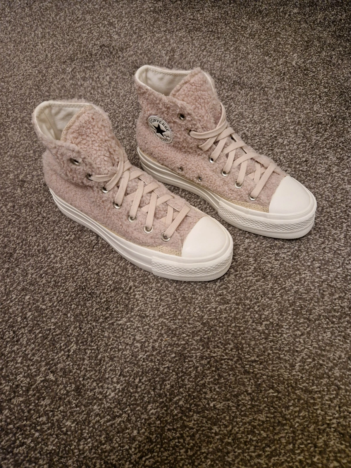 Converse CTAS Lift Platform Hi Top Cozy Farro Egret nere UK4 EU36.5 US6 NUOVE!!!
