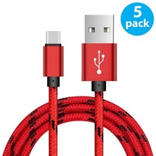 5x Braided USB C Type-C Fast Charging Data SYNC Charger Cable Cord 3/6/10FT Lot