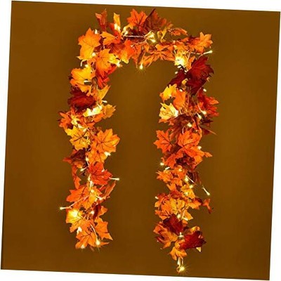 Artiflr 2 Pack Fall Garland Maple Leaf with 16.4Ft 40 LED String Multi Color