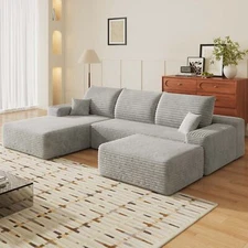 107" U Shape Left Facing Chaise Sectional Cloud Couch with Ottoman Boneless Sofa