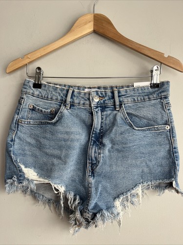 ZARA WOMEN'S BLUE HIGH RISE RAW HEM CASUAL DENIM JEAN SHORTS EU 40 UK 12 BNWT - Picture 5 of 12