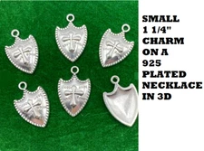 CELTIC VIKING CRUSADE SHIELD CROSS Charm on 925 Sterling Silver 20" Necklace